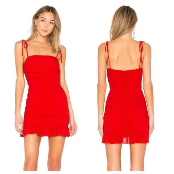 Lovers + Friends Amy Ruched Bodycon Mini Dress S Red - Picture 1 of 6